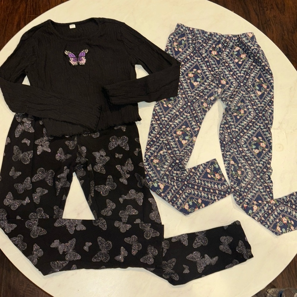 Girls Print Leggings 10-12 with bonus butterfly shirt